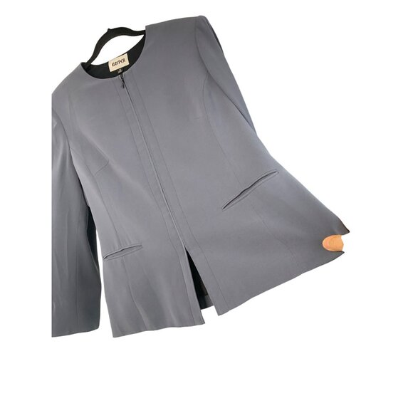 Kasper Zip Relaxed 2-Piece Gray Pant Suit Size 16 Cuffable HR Wide Leg 7636 GUC - Picture 13 of 15